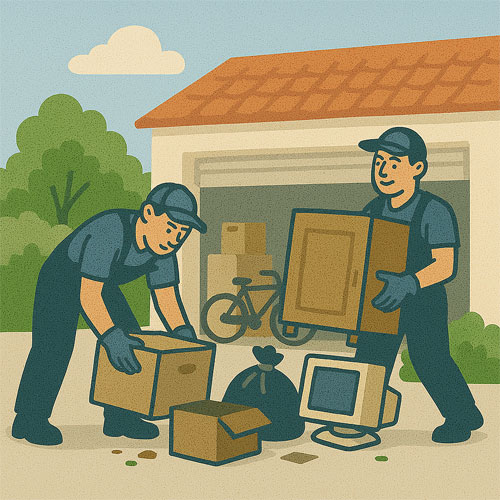 Garage cleanout team removing junk